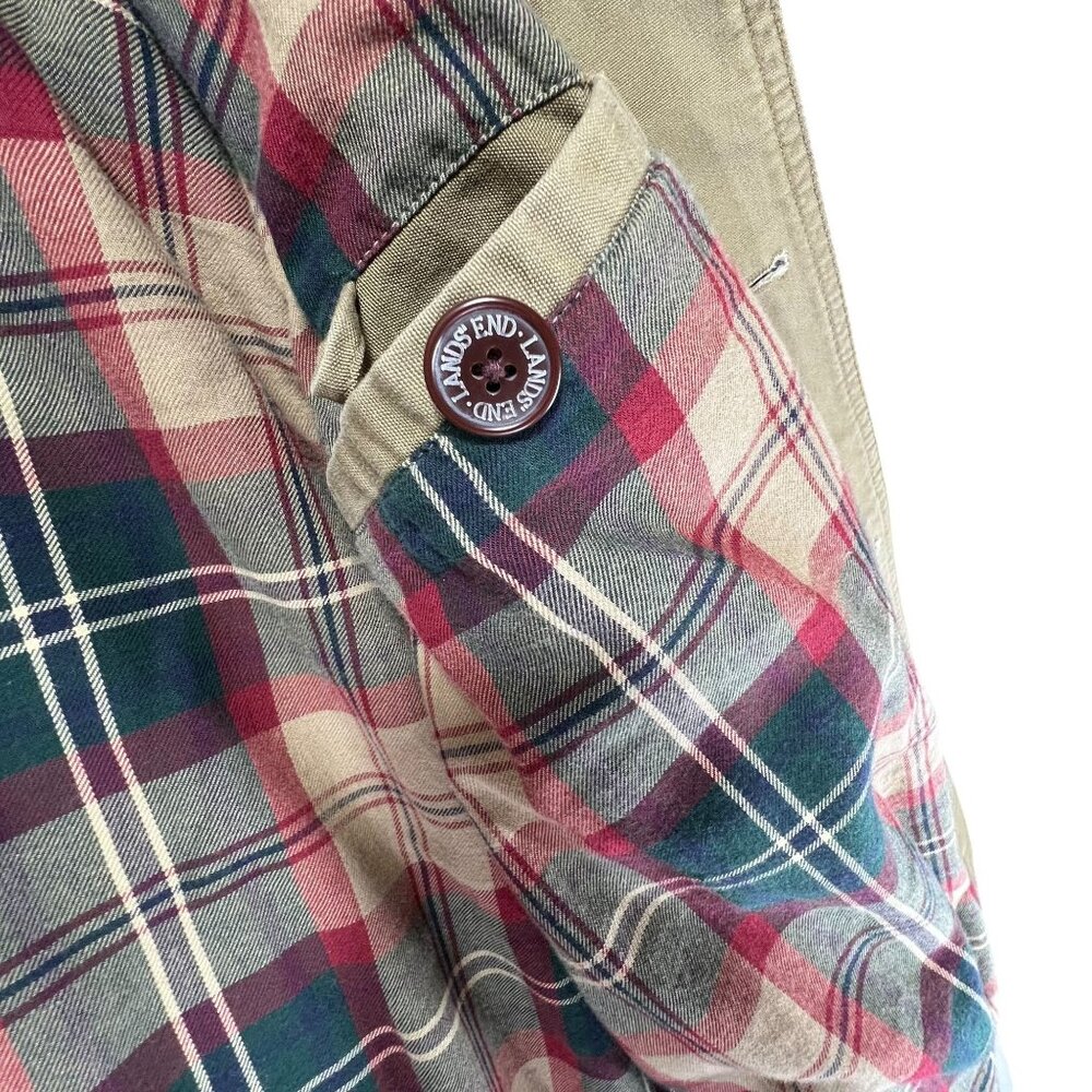 Lands End Mens Canvas XL Barn Coat Corduroy Collar Button Front Brown Tan Lined - Picture 6 of 16